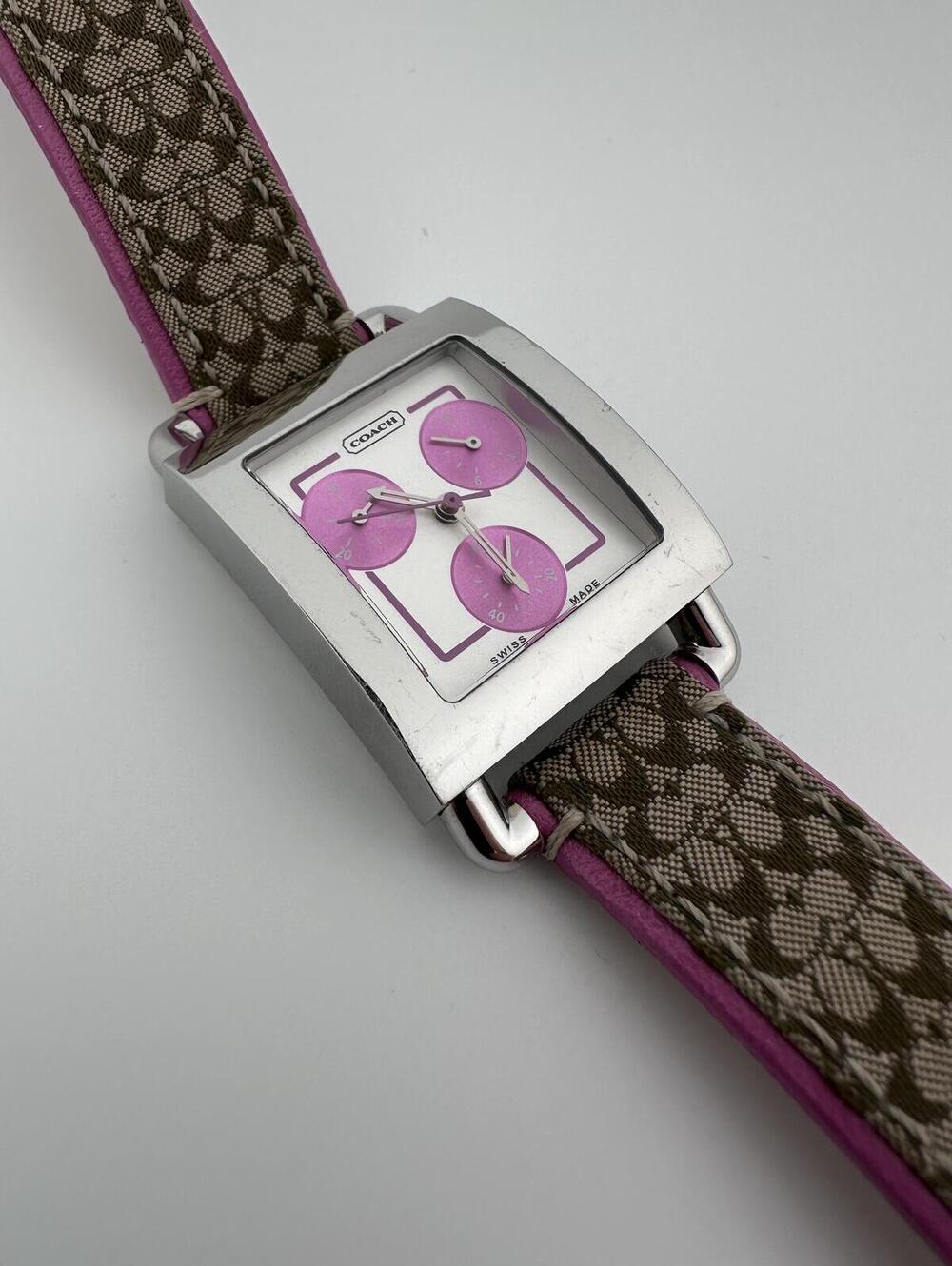 Coach Women’s Watch Pink Dial 29mm Square Case Quartz Swiss Made